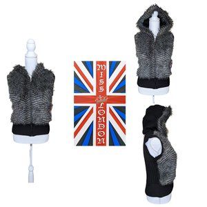 MISS LONDON Faux Fur Vest with Hood NEW